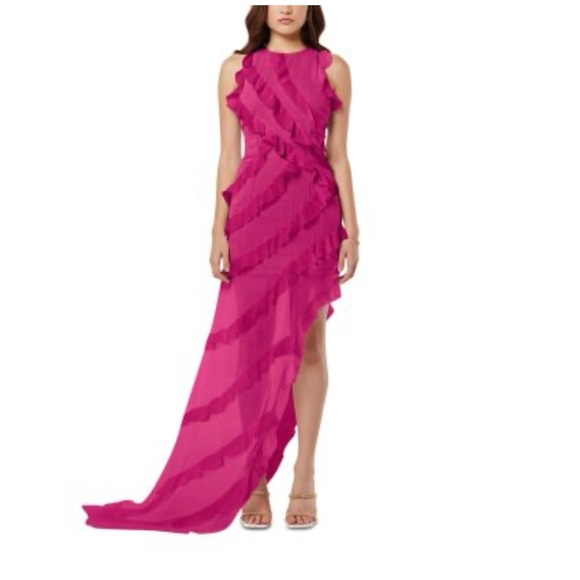 Elliatt Pink Asymmetrical Ruffled Gown size Large NWT - Picture 1 of 14